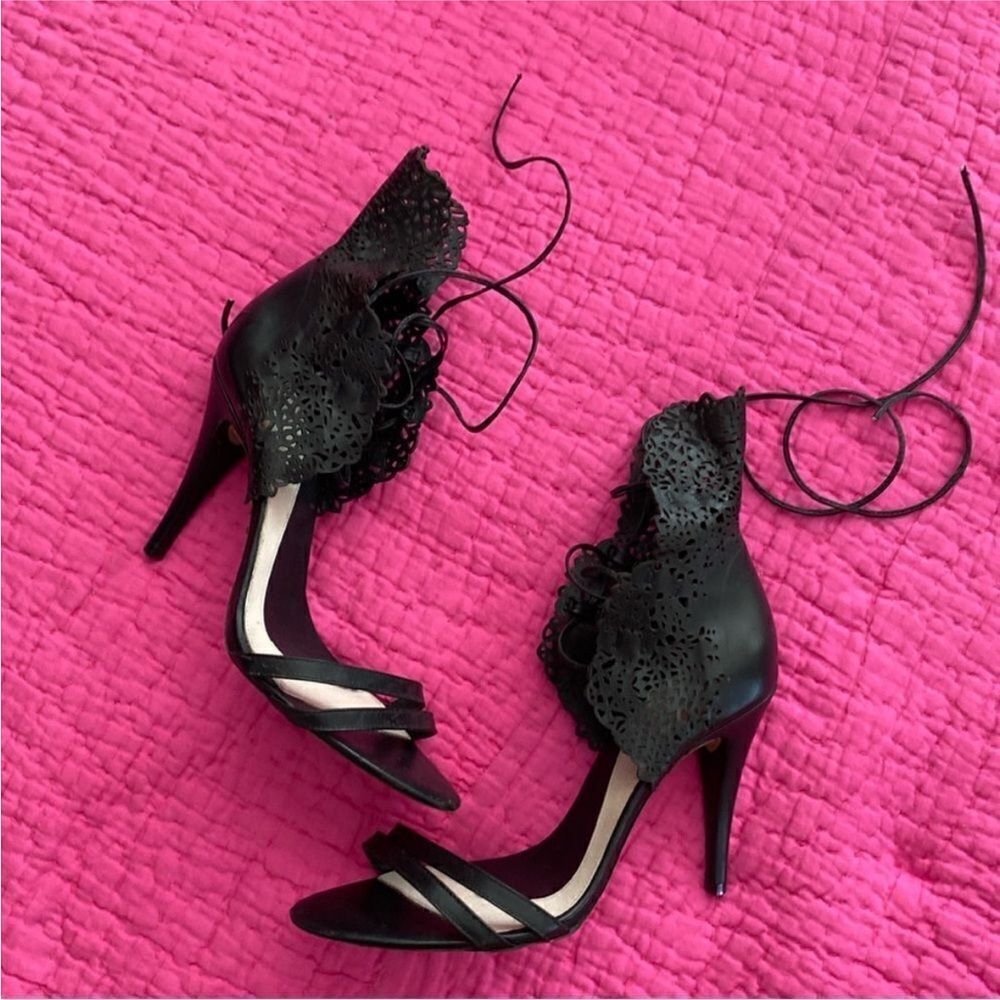 Herve Leger Black Lace-Up Heels, US9,5